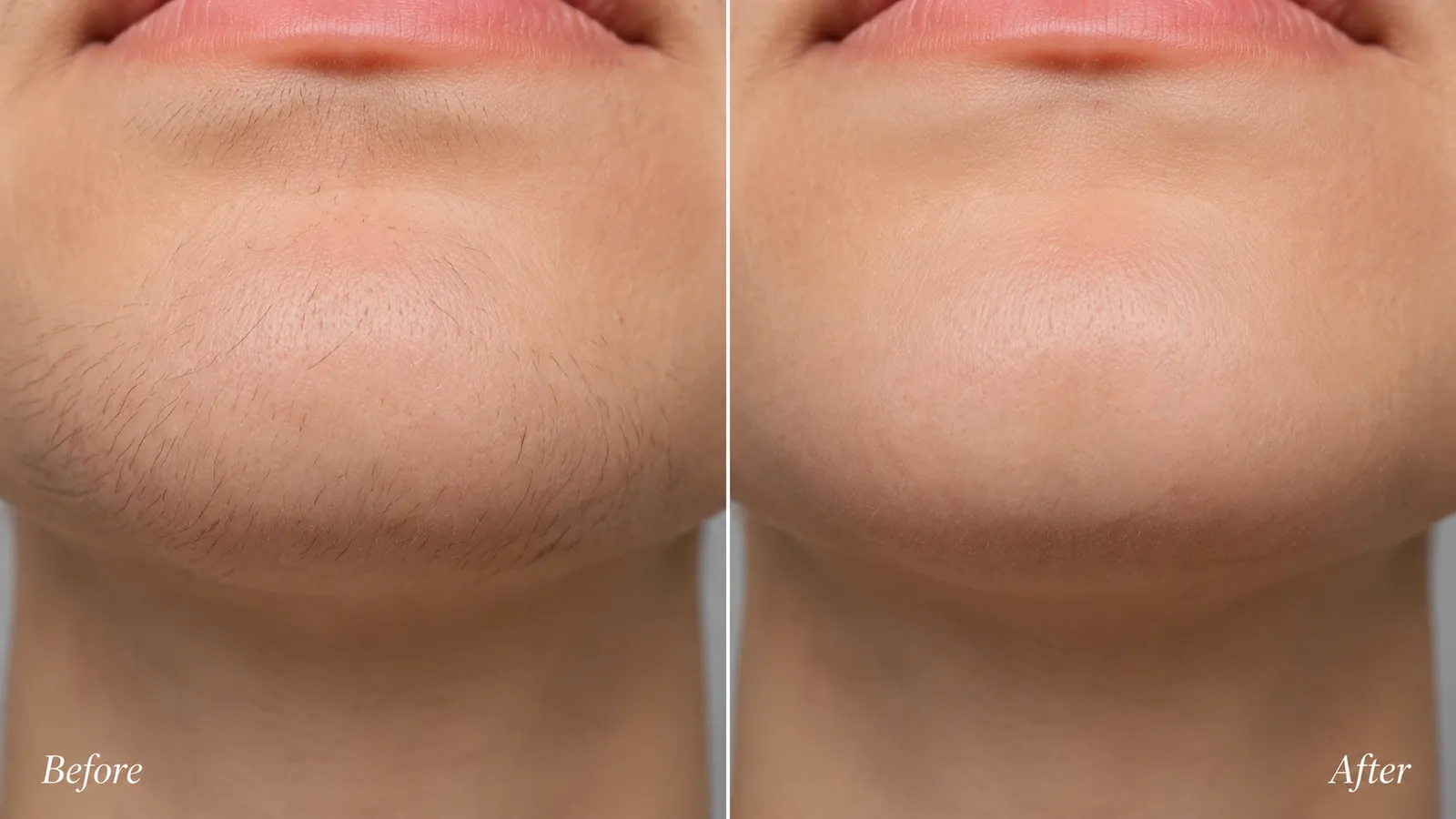 Before and after laser hair removal comparison for chin