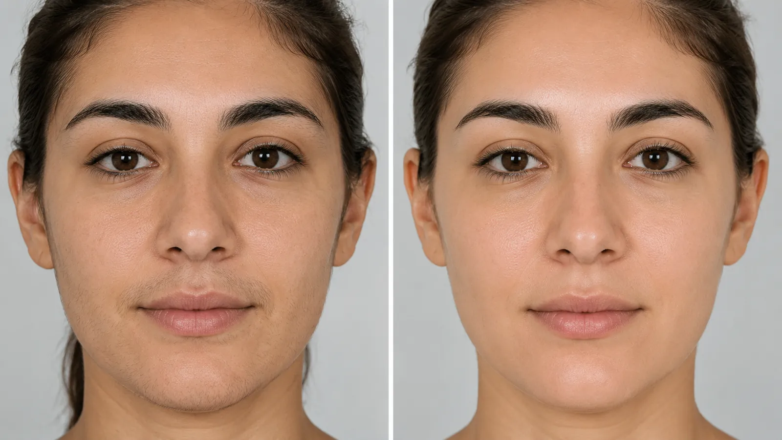 Before and after laser hair removal comparison for full face